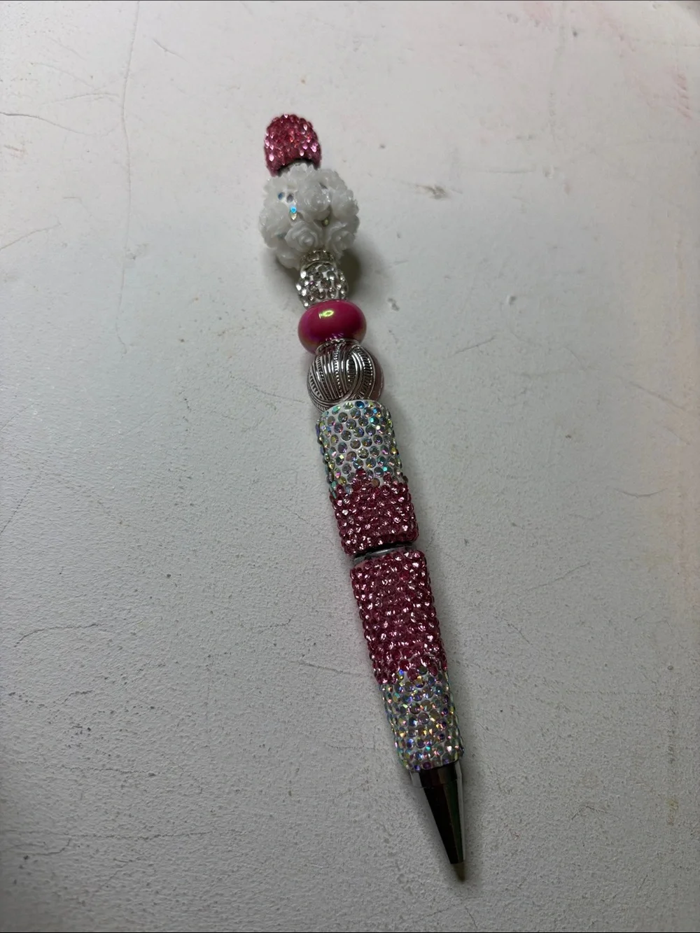 Handcrafted Pink Crystal Beaded Ballpoint Pen - Home Office
